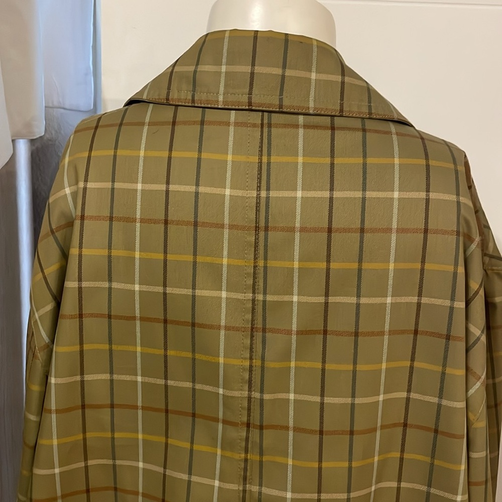 Vintage Brooks Brothers Women's Button Jacket Trench Mid Length, Beige Plaid, Lg - Picture 4 of 16